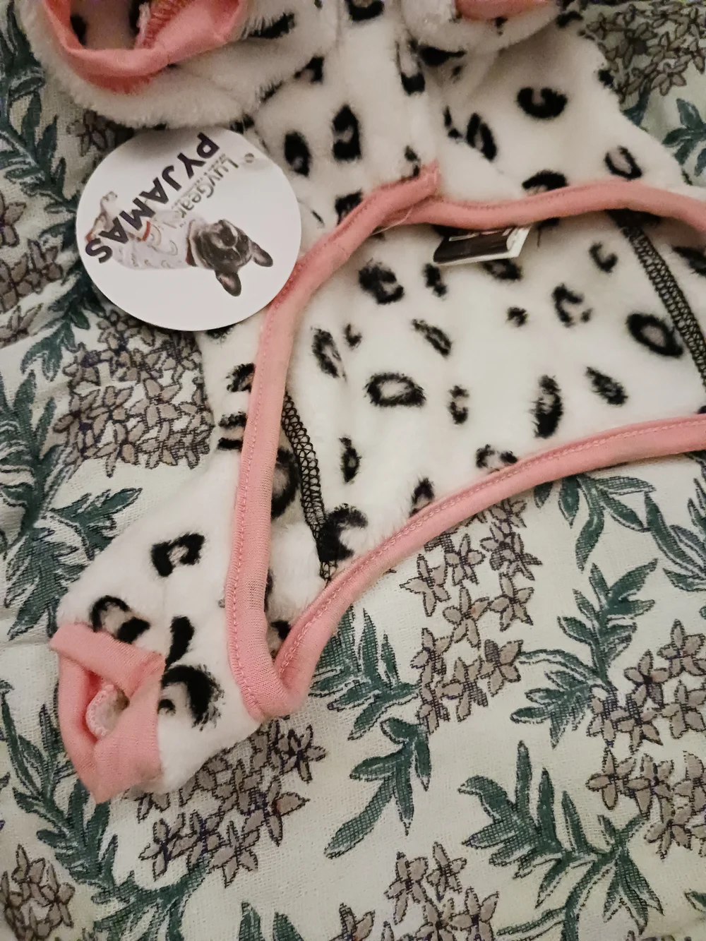 LuvGear Plush Animal Print Pink Trim Dog Onesie Fleece Pajamas